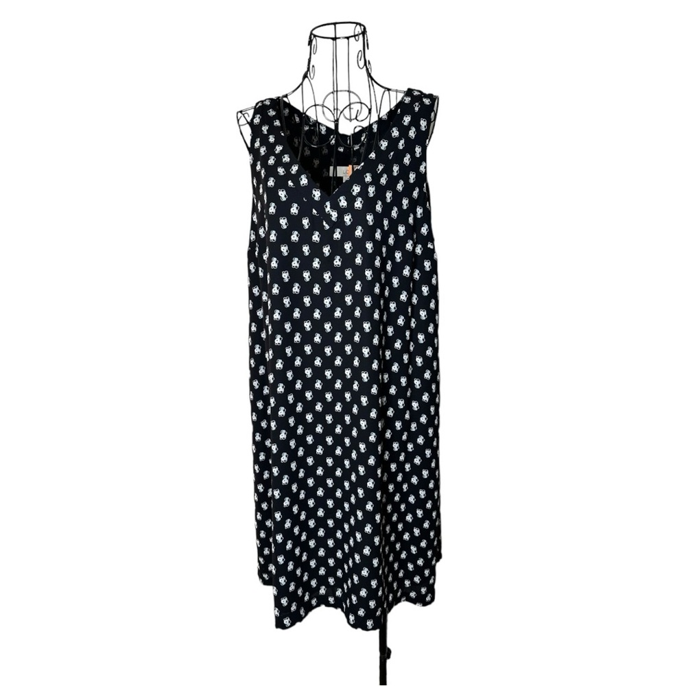 LOFT Navy Flowered V-Neck Lined Shift Mini Dress Size Medium